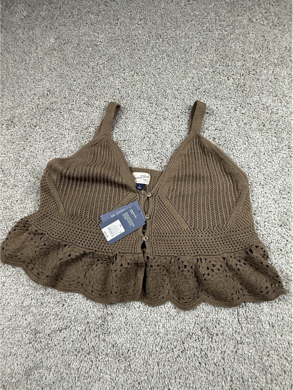 NWT Women's V-Neck Pointelle Pullover Sweater - Universal Thread™ Brown XL